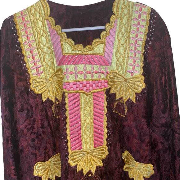 Vintage Moroccan Kaftan traditionalrobe tunic embroidery maroon pink yellow gold - Picture 5 of 8